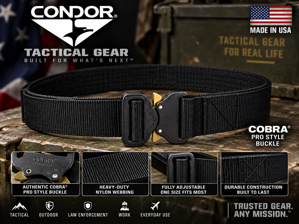 Condor US1078 Belt Black AUSTRIALPIN COBRA Buckle Made USA Medium Large New