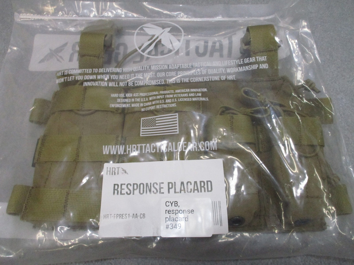 HRT Tactical Response Placard Coyote Brown 2 Rifle 2 Pistol Mag for Plate Vest