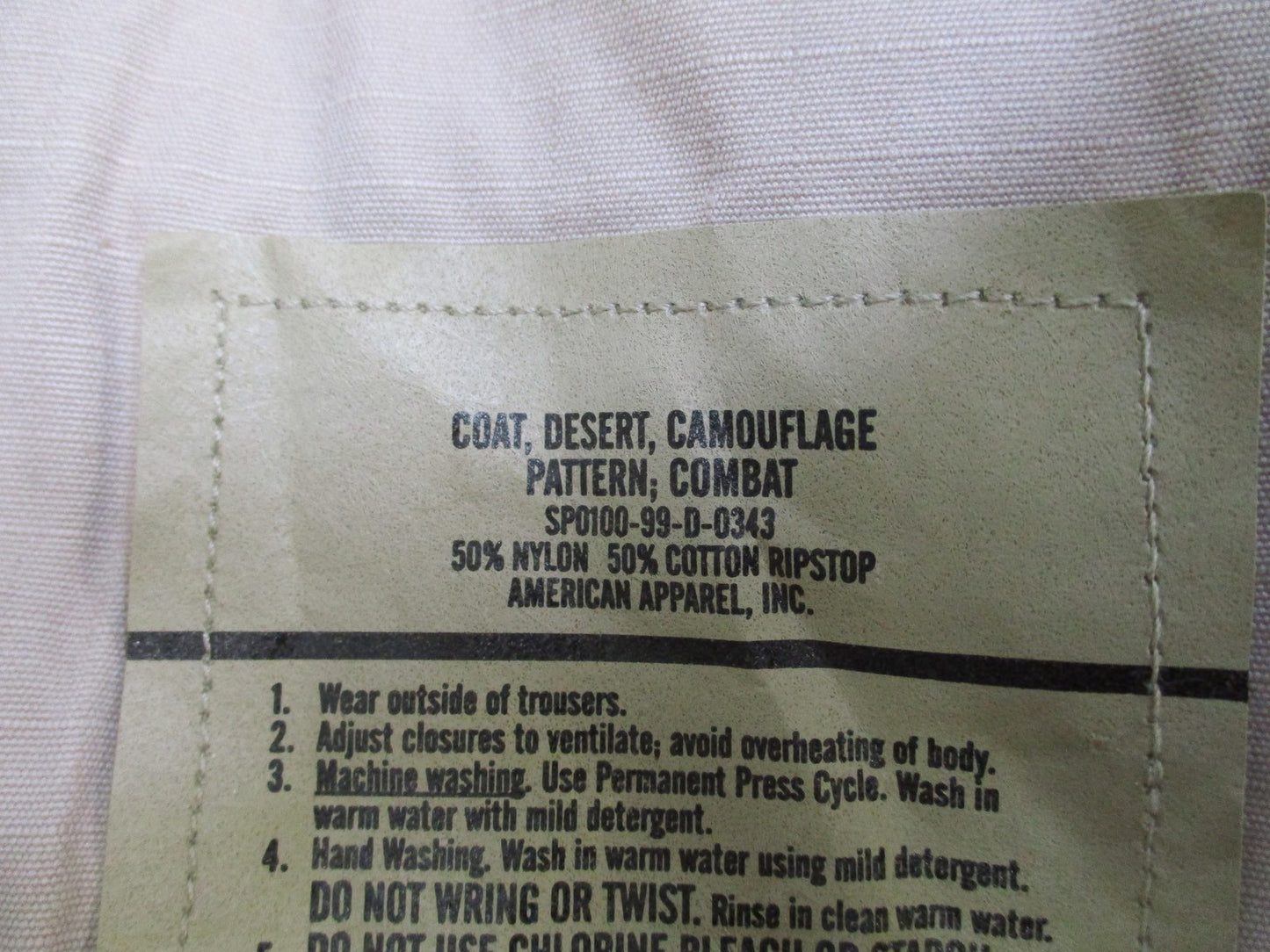 US Military Desert Camo Combat Coat Jacket Large-Long 50% Nylon 50% Cotton