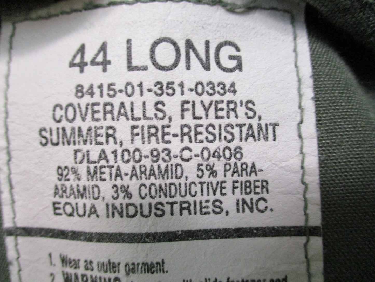 USGI CWU-27/P Nomex Flyers Flight Suit Coveralls 44 Long Aramid 8415-01-351-0334