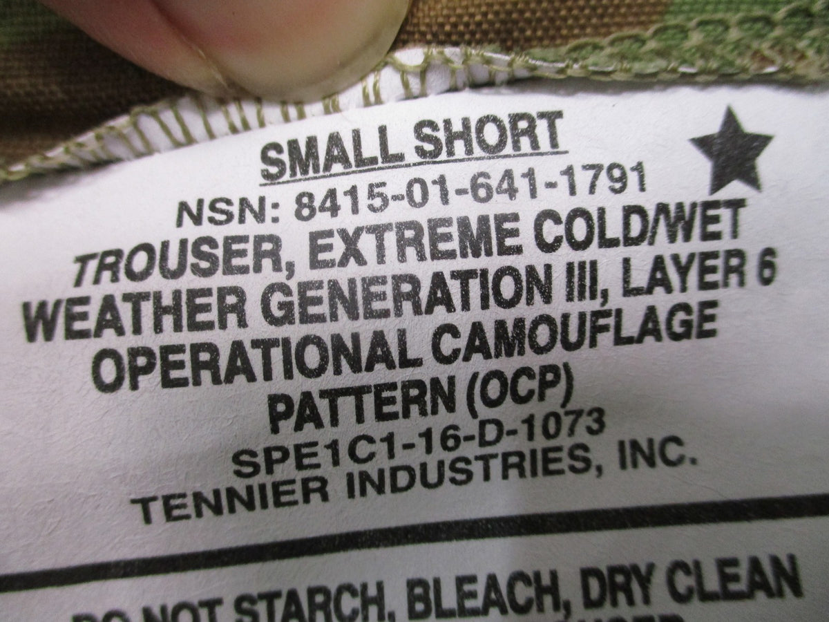 New US Military ECWCS Gen III Layer 6 OCP Gore-Tex Trousers Small Short RainPant