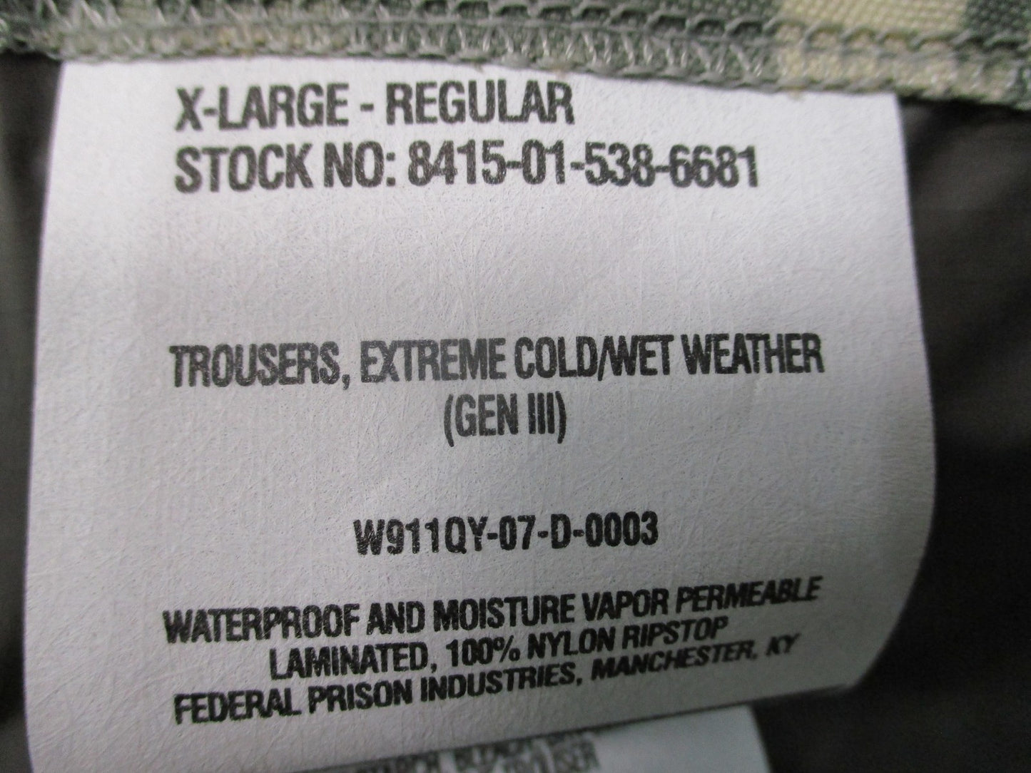 New US Army Gen III Level 6 Gore-Tex Trousers Extreme Cold Wet Weather XL-Reg