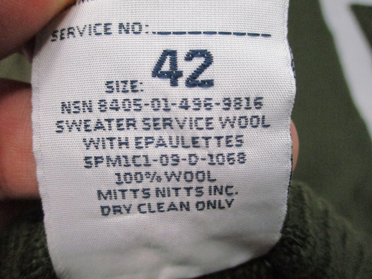USMC Wool Commando Sweater OD Green Size 42 Epaulettes NSN 8405-01-496-9816