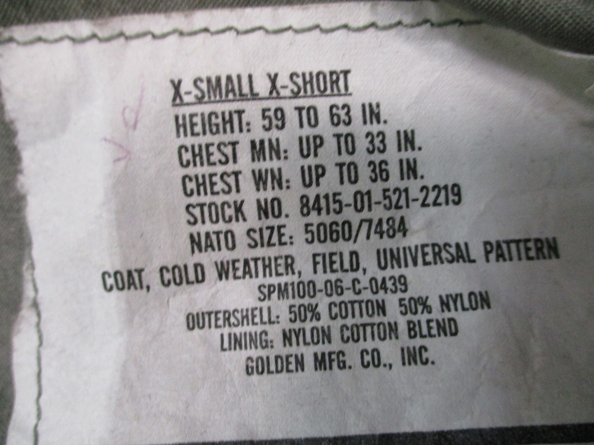 USGI M65 M-65 UCP Cold Weather Field Coat XS Short Golden Mfg 8415-01-521-2219