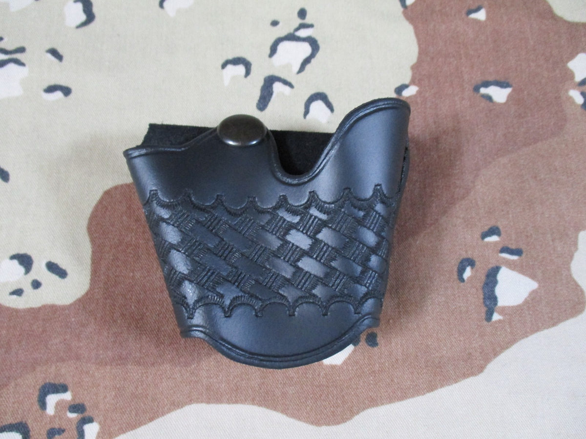 New Perfect Fit Basketweave Quick Release Handcuff Case Black Leather Made USA