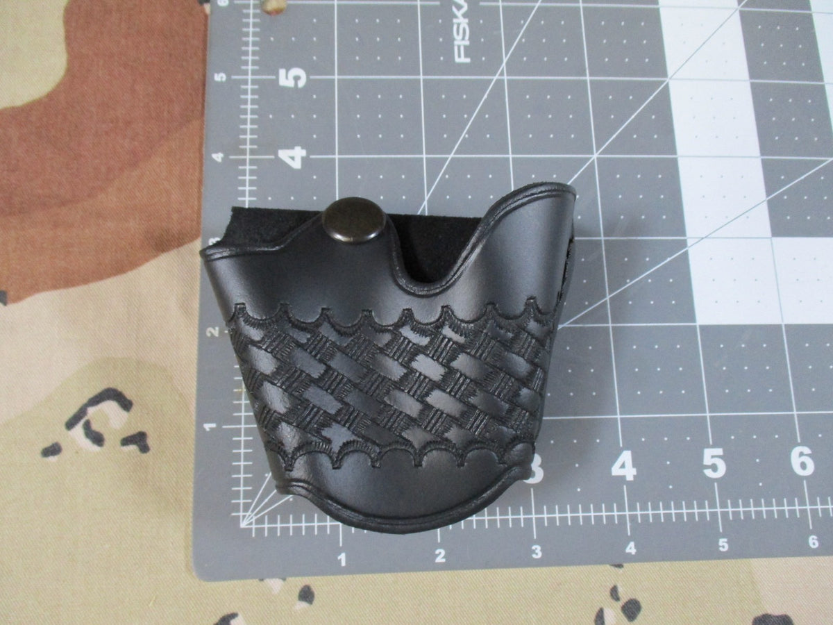 New Perfect Fit Basketweave Quick Release Handcuff Case Black Leather Made USA