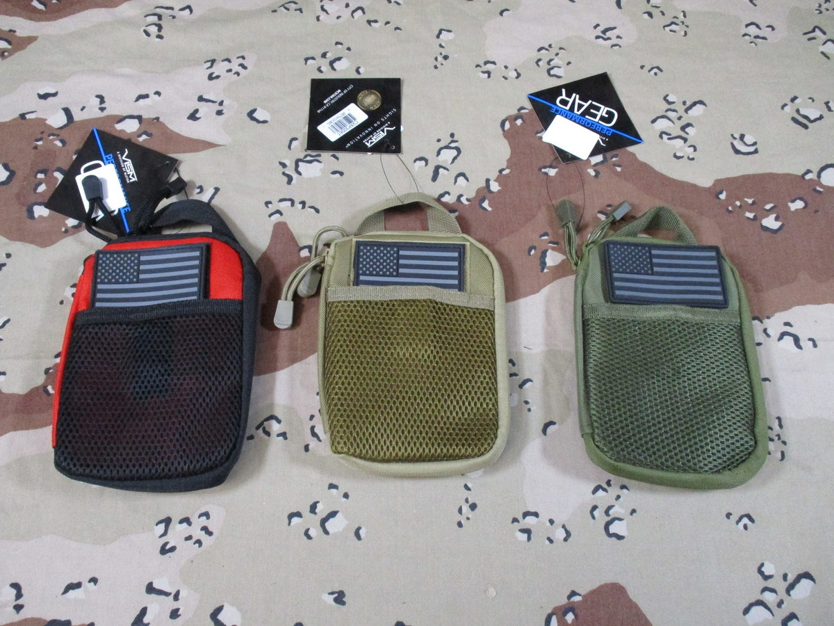 3x VISM Tactical Admin Utility Pouches - Red, Tan, Olive Drab - New w/ Patches