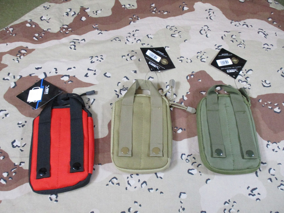 3x VISM Tactical Admin Utility Pouches - Red, Tan, Olive Drab - New w/ Patches
