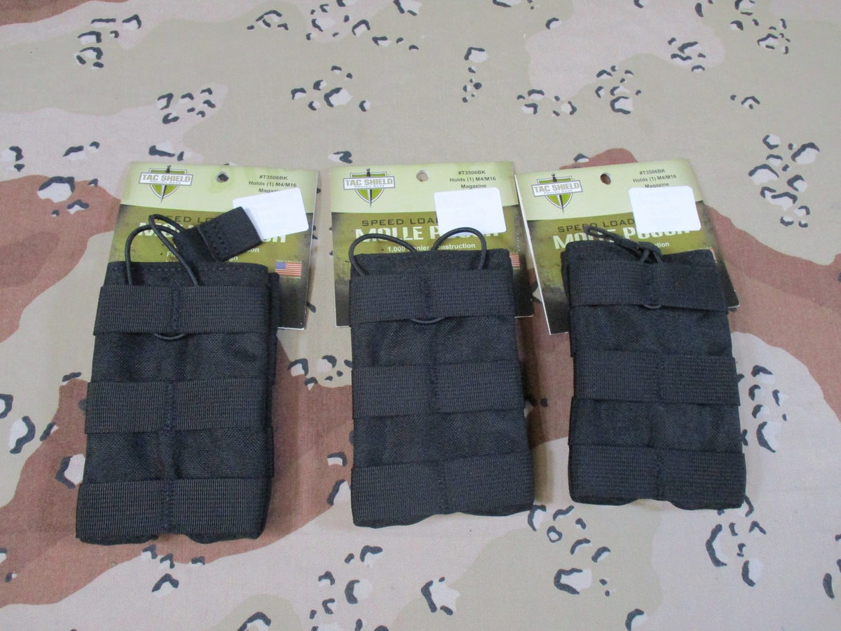 3x Tac Shield Speed Load MOLLE Pouch Black Magazine Holder New