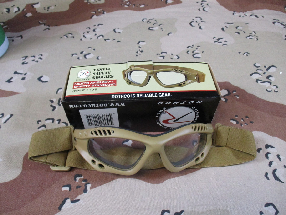 Rothco Ventec Safety Goggles Tan ANSI-Z87-1 Tactical Eye Protection Item 1175