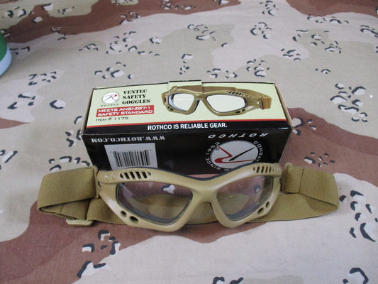 Rothco Ventec Safety Goggles Tan ANSI-Z87-1 Tactical Eye Protection Item 1175