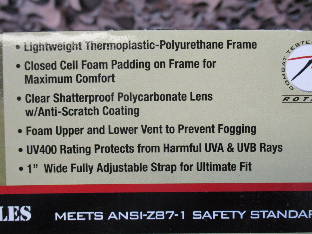 Rothco Ventec Safety Goggles Tan ANSI-Z87-1 Tactical Eye Protection Item 1175