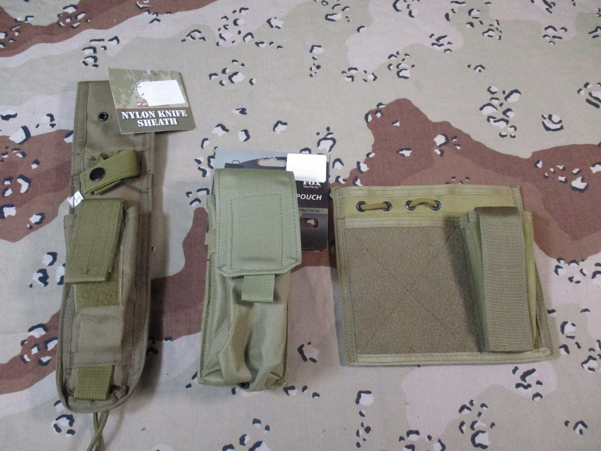 MOLLE Pouch 3 Pack Set Rothco Knife Sheath, Fox Tourniquet Pouch, MG Admin Pouch