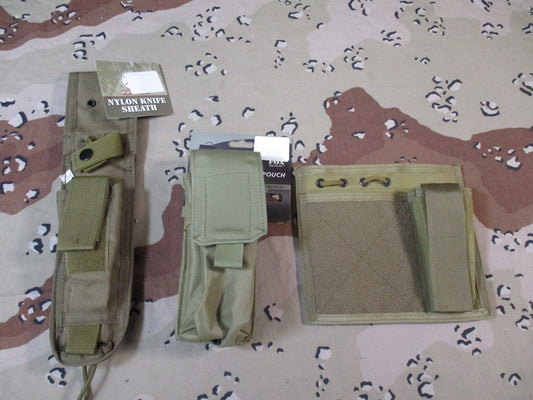 MOLLE Pouch 3 Pack Set Rothco Knife Sheath, Fox Tourniquet Pouch, MG Admin Pouch