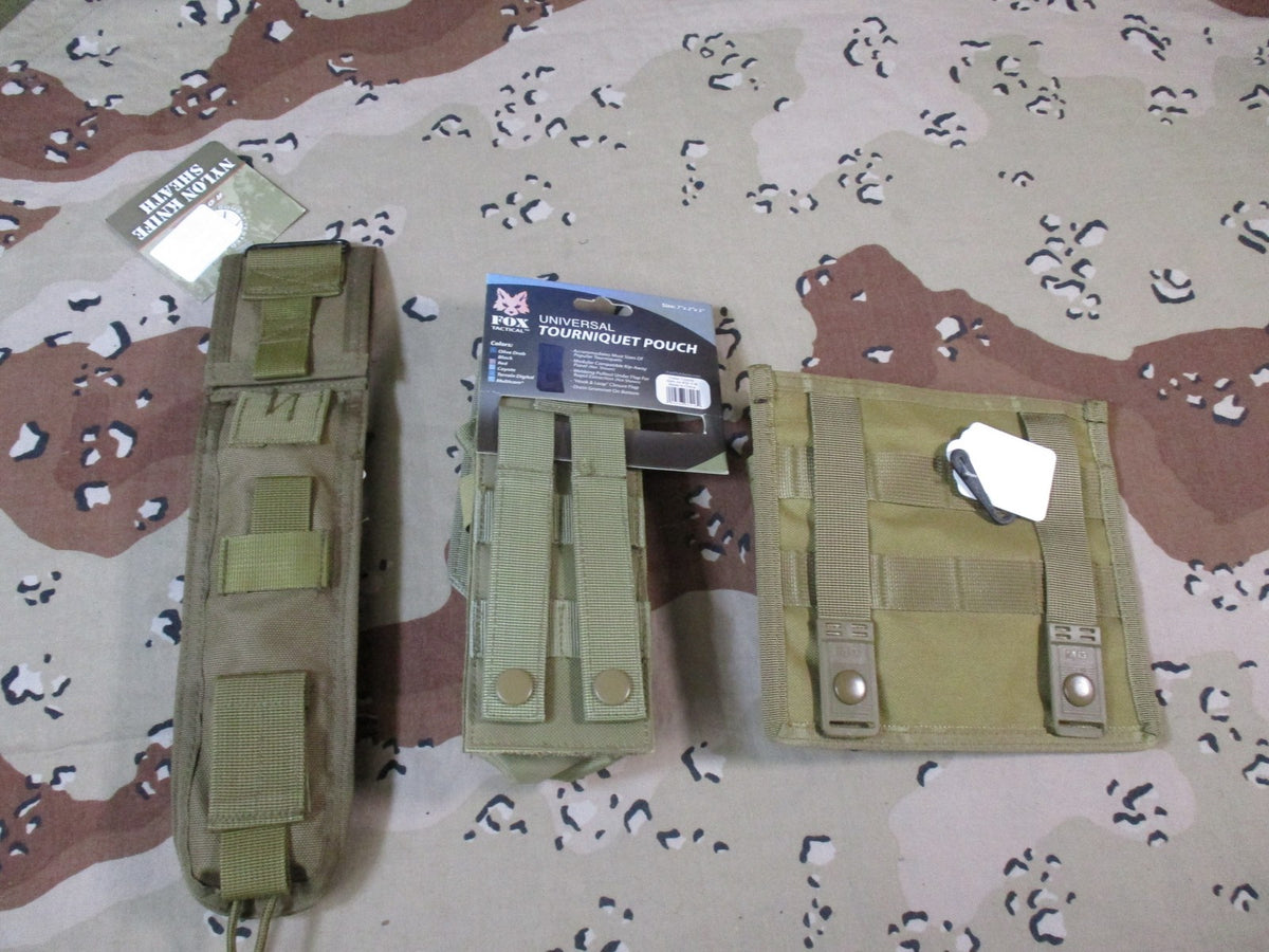 MOLLE Pouch 3 Pack Set Rothco Knife Sheath, Fox Tourniquet Pouch, MG Admin Pouch