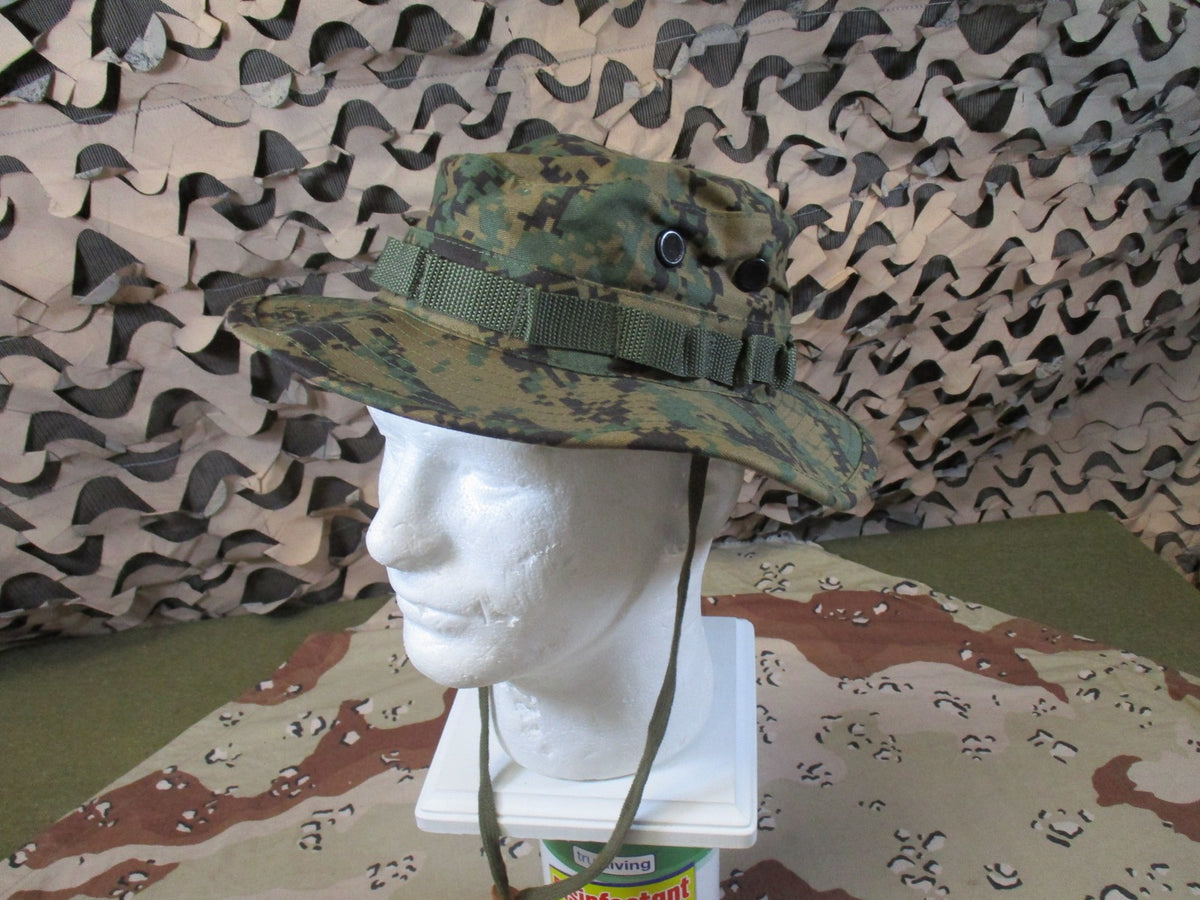 New Digital Woodland Camo Boonie Hat Sun Hat Adjustable Chin Strap Size 6 3/4