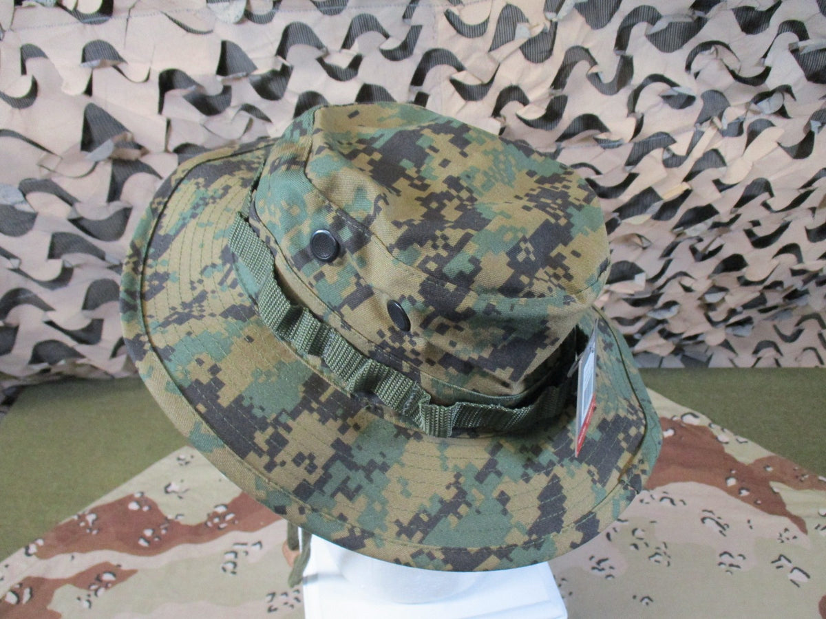 New Digital Woodland Camo Boonie Hat Sun Hat Adjustable Chin Strap Size 6 3/4
