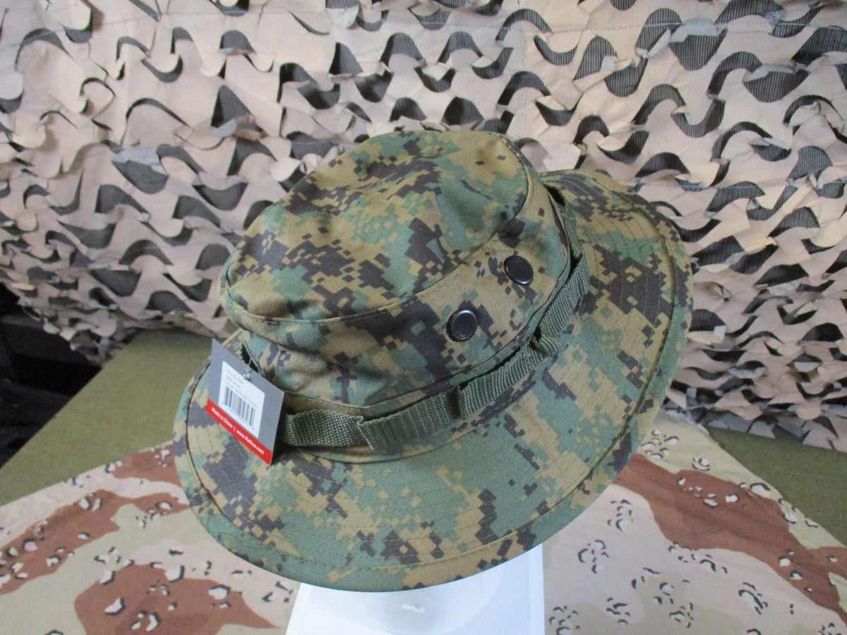 New Digital Woodland Camo Boonie Hat Sun Hat Adjustable Chin Strap Size 6 3/4