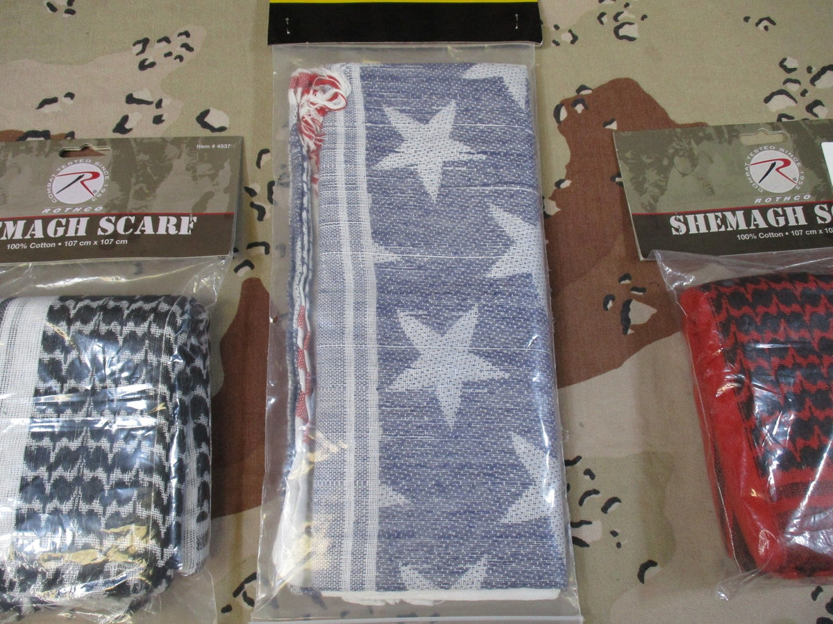 3‑Pack Shemagh Set – Rothco Black/White, Rothco Red/Black, Rapid Dominance