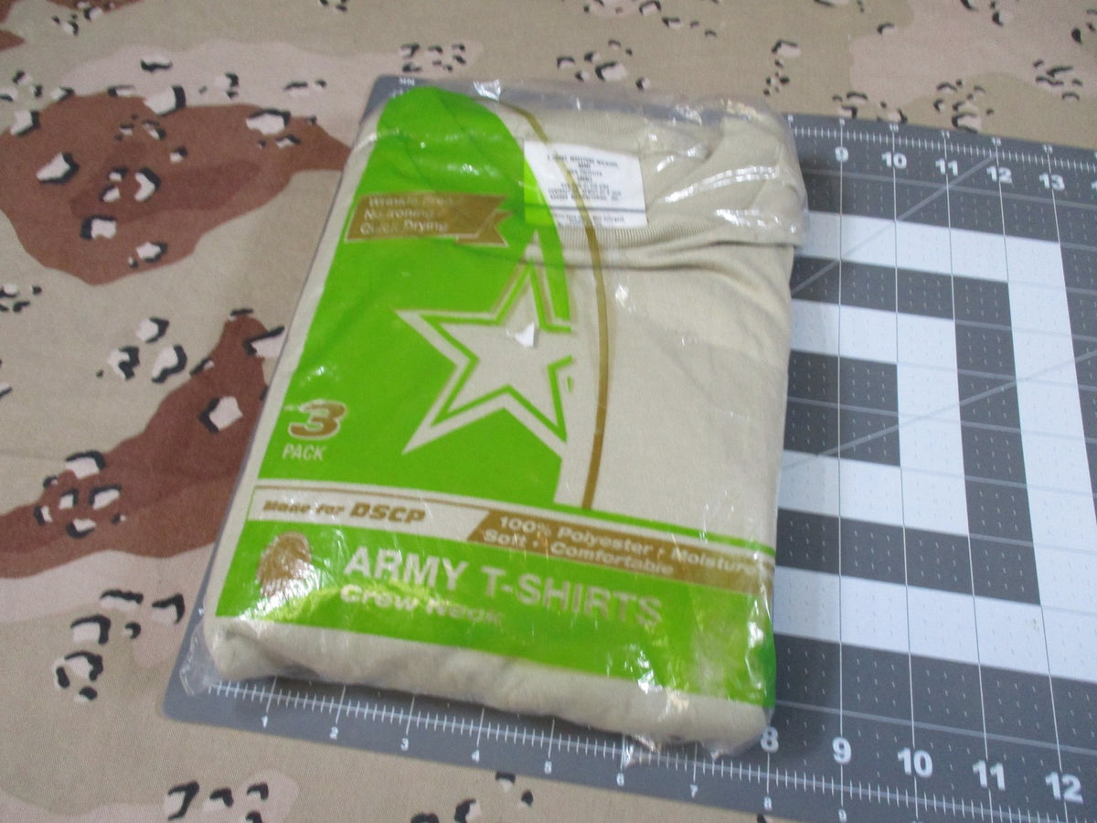 New 3-Pack US Army Moisture Wicking Crew Neck T-Shirts Tan Small 100% Polyester