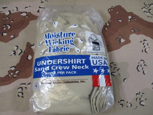3-pack US military moisture-wicking crew neck undershirts Sand size Small