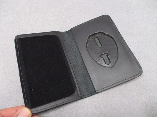 Leather Badge and ID Wallet Holder Case Black Bi-Fold