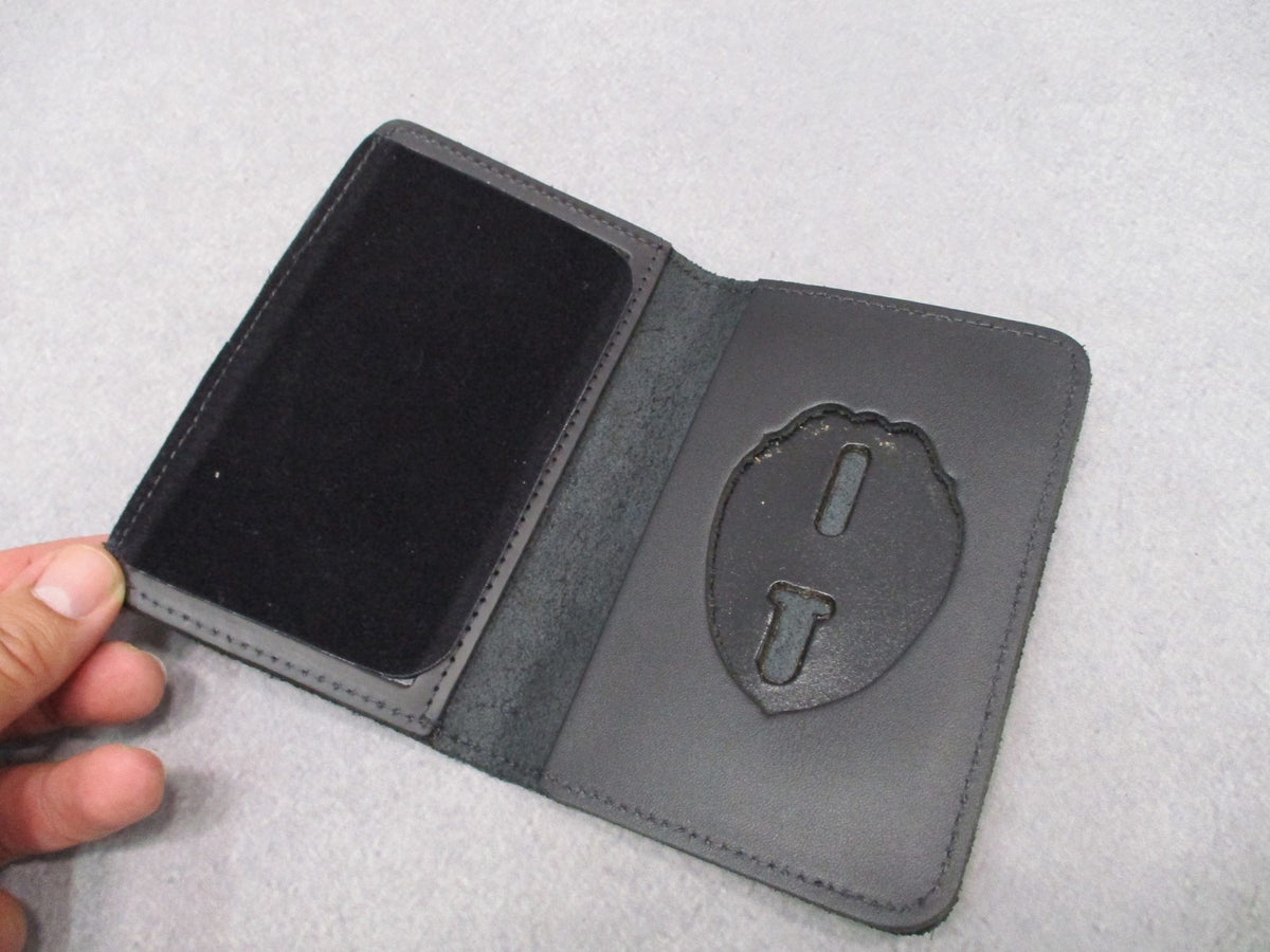 Leather Badge and ID Wallet Holder Case Black Bi-Fold