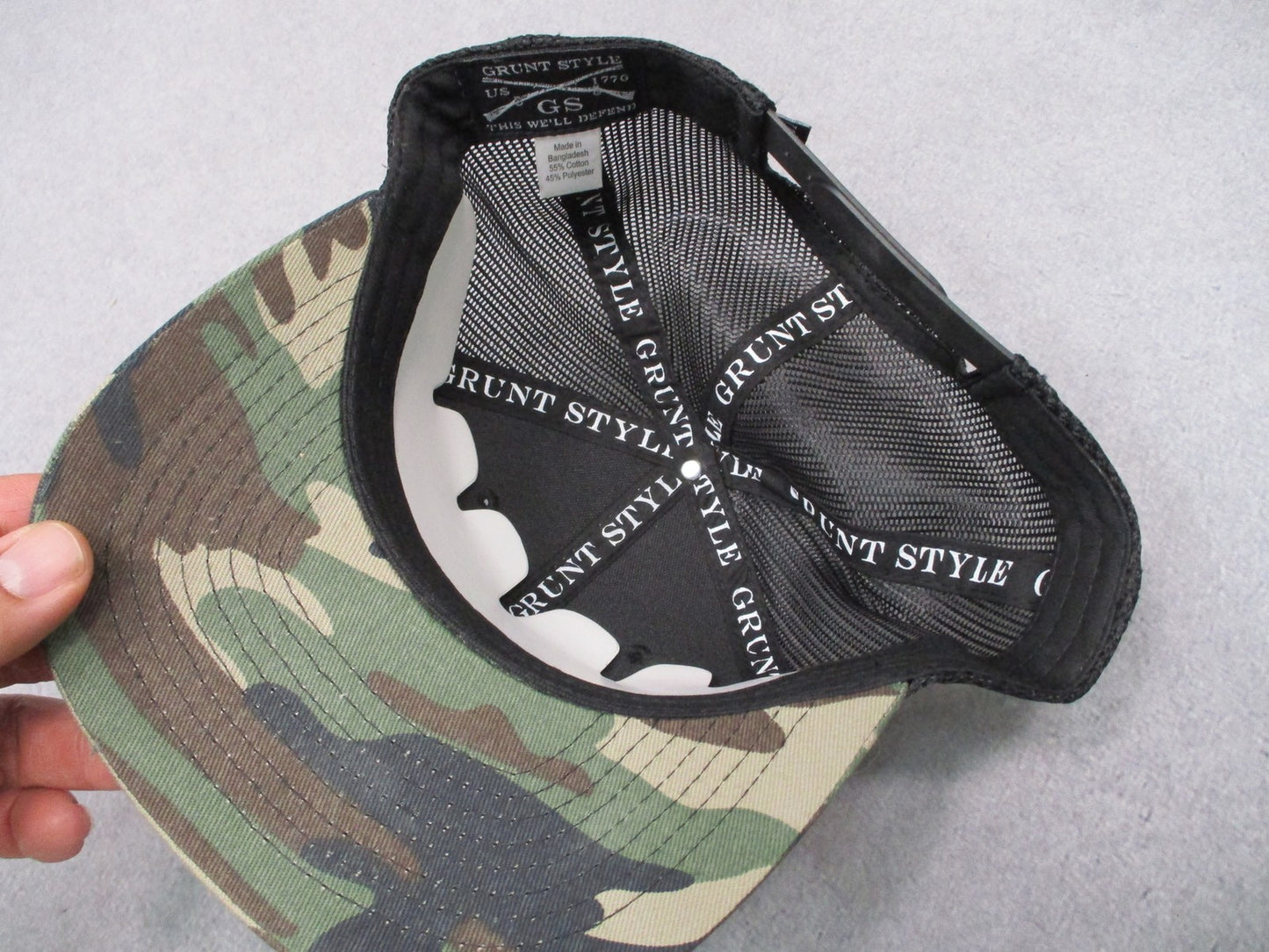 New Grunt Style This We'll Defend Woodland Camo Mesh Snapback Hat Leather Patch