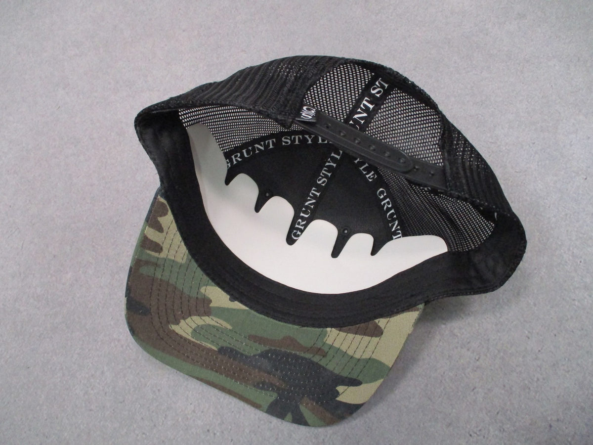 New Grunt Style This We'll Defend Woodland Camo Mesh Snapback Hat Leather Patch