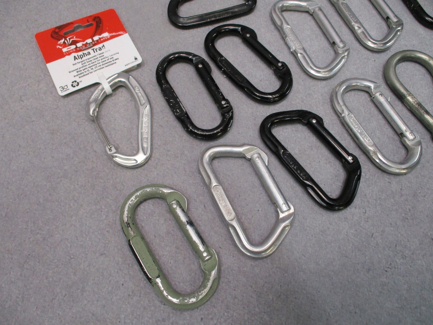 Mixed Lot of 17 Climbing Carabiners DMM Petzl Omega Kong Assorted Used & New
