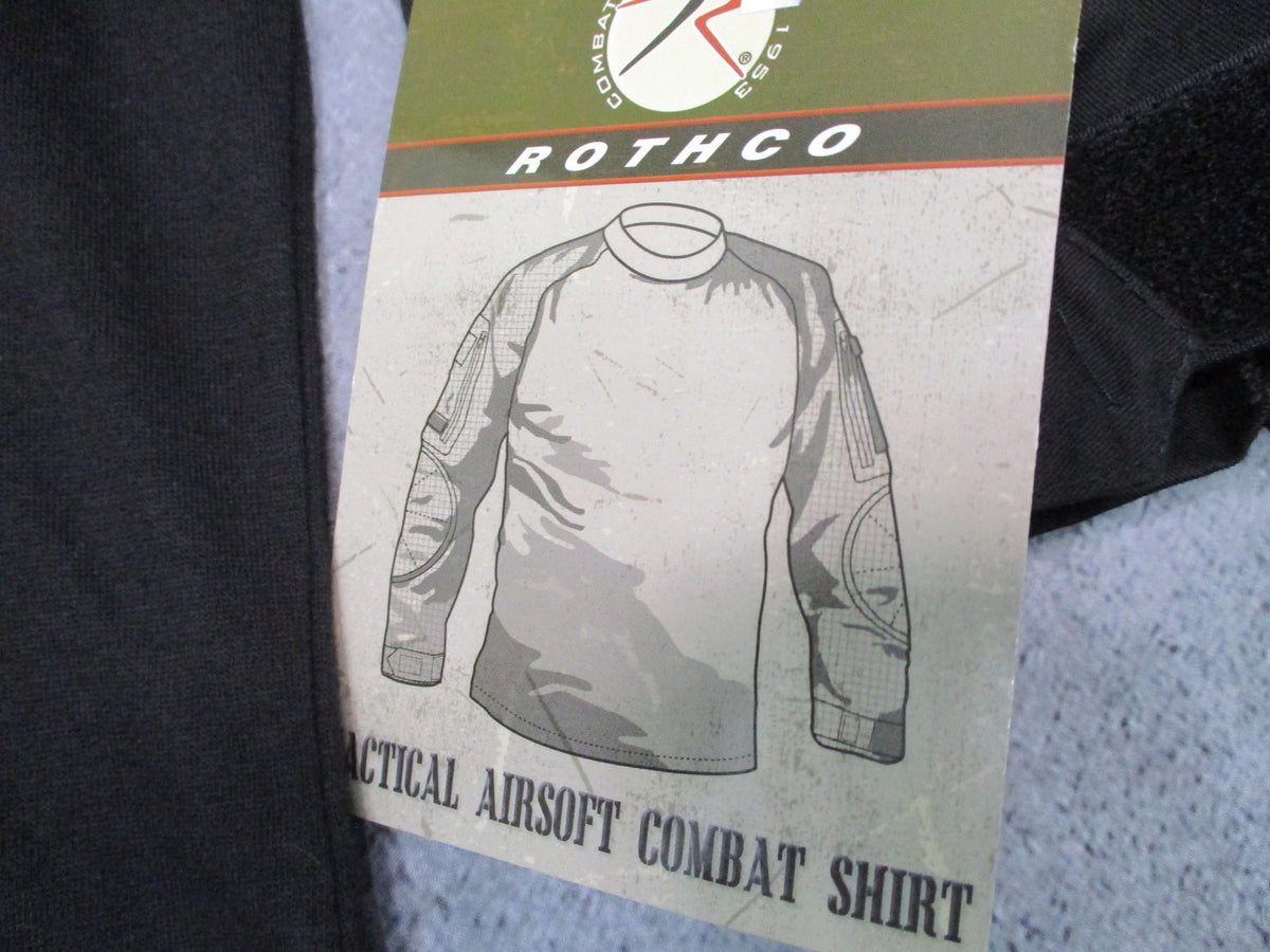 New Rothco Tactical Airsoft Combat Shirt Black 2XL Style 45011 Padded Elbows