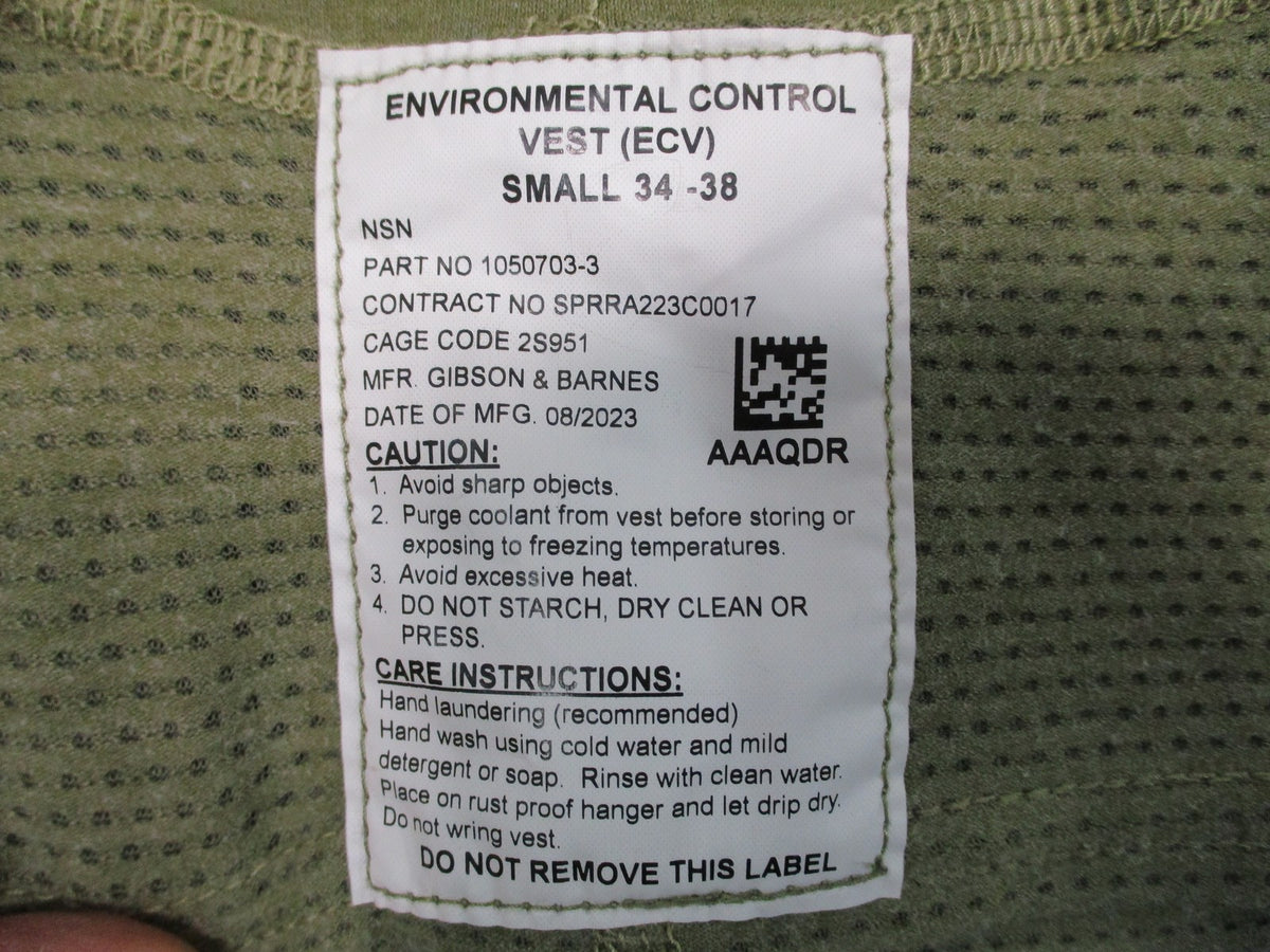 Gibson Barnes ECV Cooling Vest Small 34-38 Bradley Tan 499 NSN 8415-01-694-1162