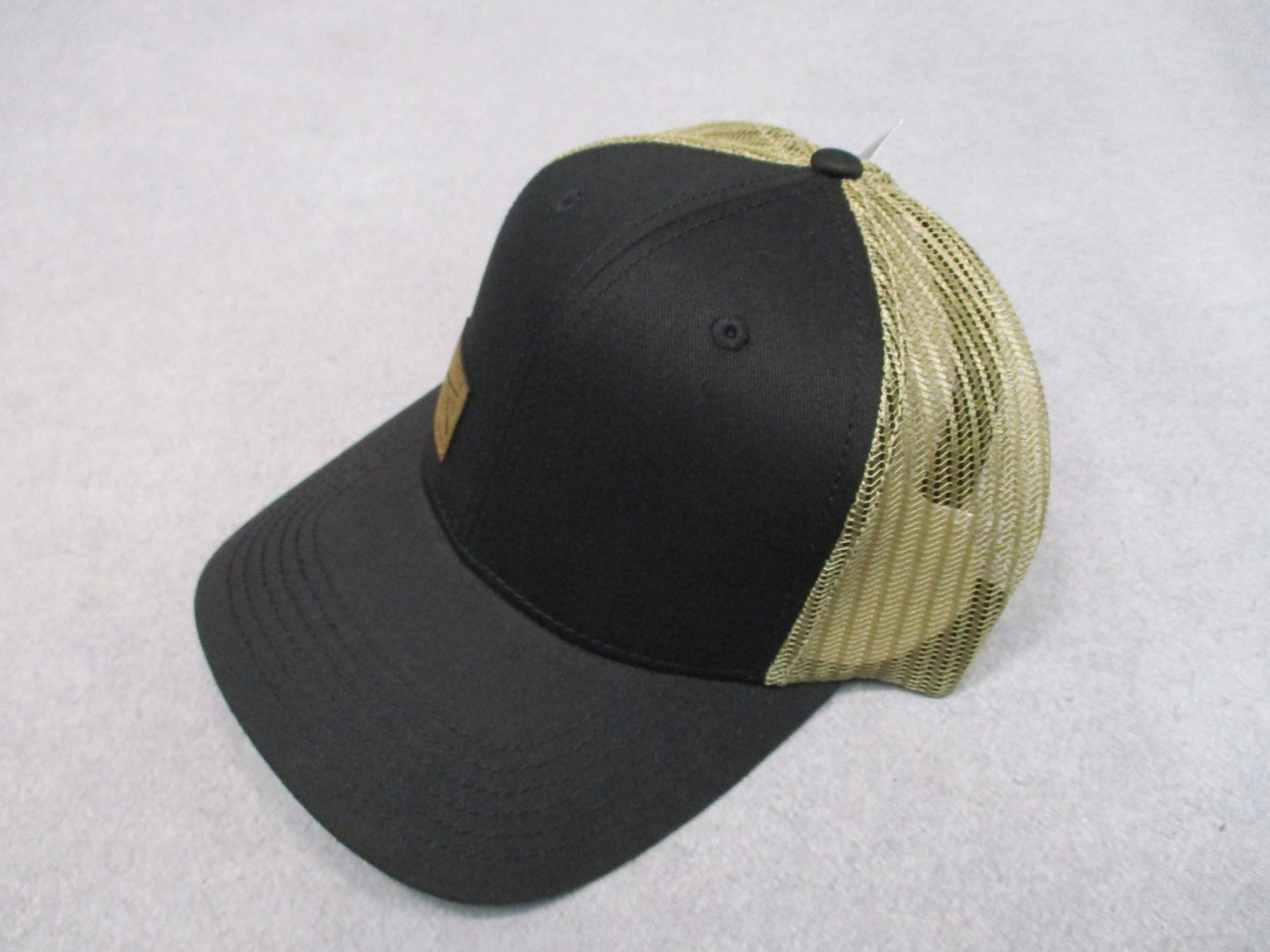 Grunt Style Trucker Hat Black/Tan Mesh Snapback Leather Logo NWT