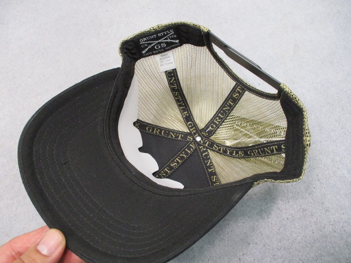 Grunt Style Trucker Hat Black/Tan Mesh Snapback Leather Logo NWT