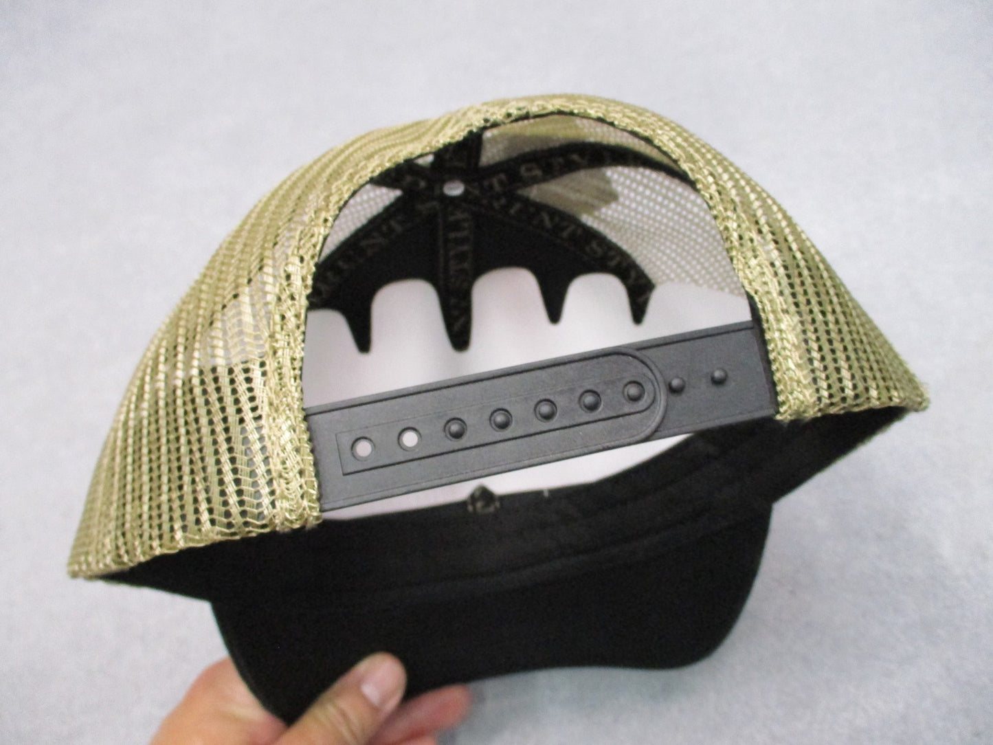 Grunt Style Trucker Hat Black/Tan Mesh Snapback Leather Logo NWT