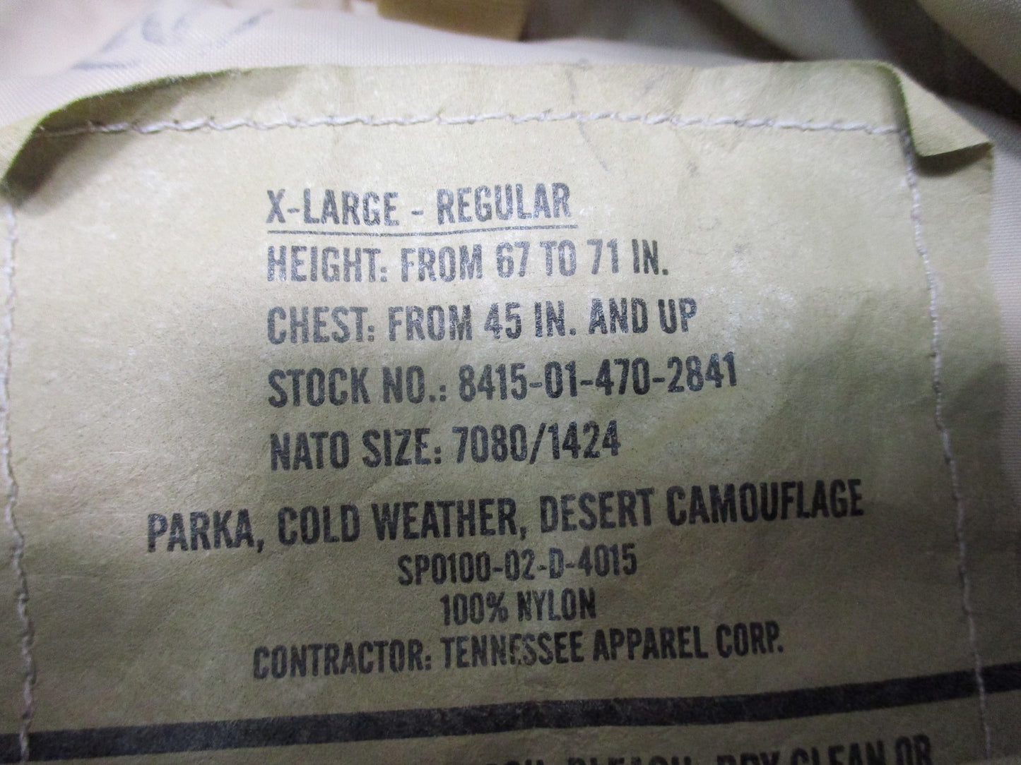 USGI ECWCS Desert Camo Cold Weather Parka Jacket XL Regular 8415-01-470-2841