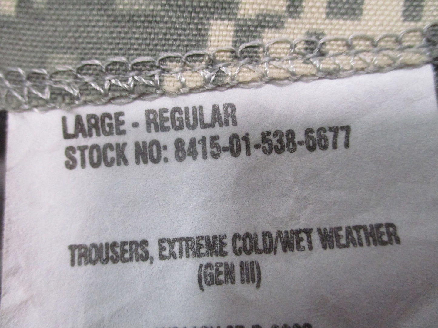 USGI ECWCS Gen III Level 6 Gore-Tex Trousers UCP Large Regular 8415-01-538-6677