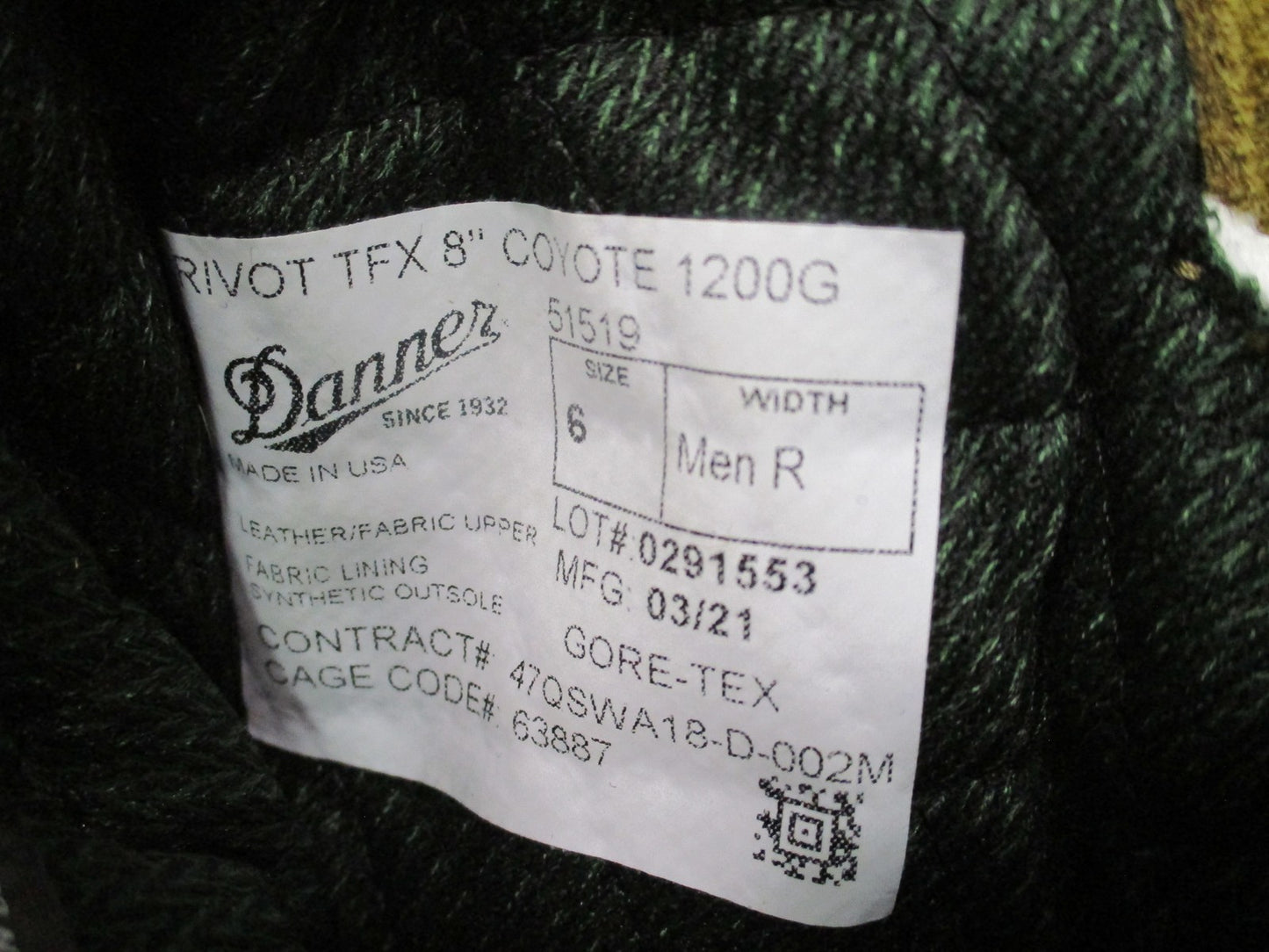 Danner Rivot TFX 8" Coyote 1200G Boots Men's Size 6 R Made in USA Excellent