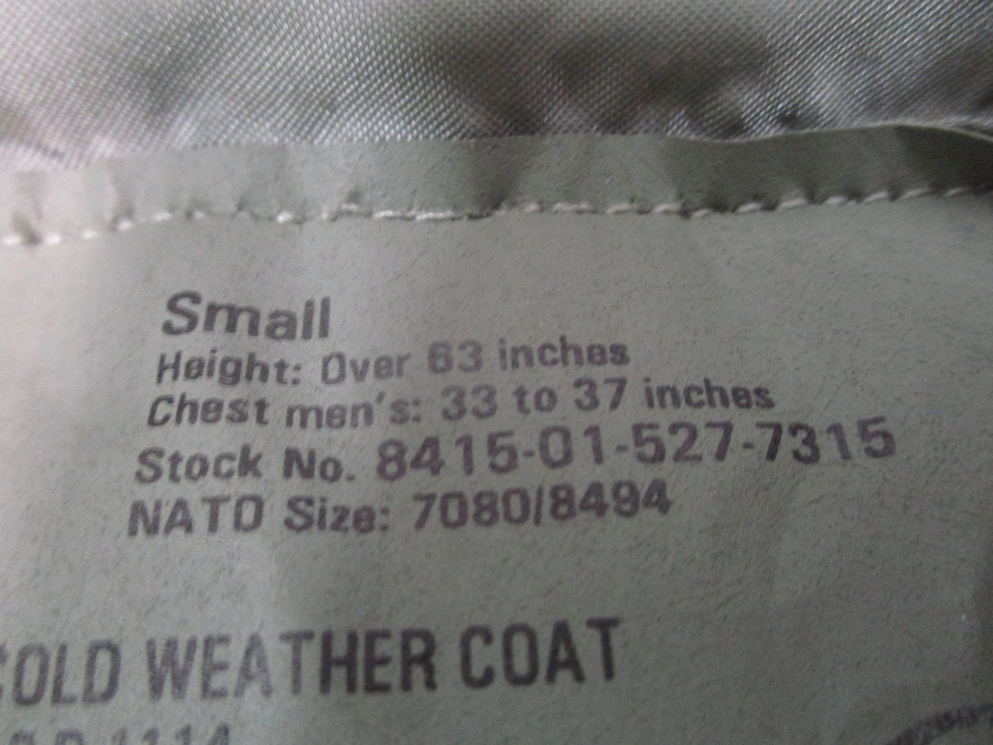 US Military M65 Field Jacket Liner Small Sage Green Quilted Cold Weather