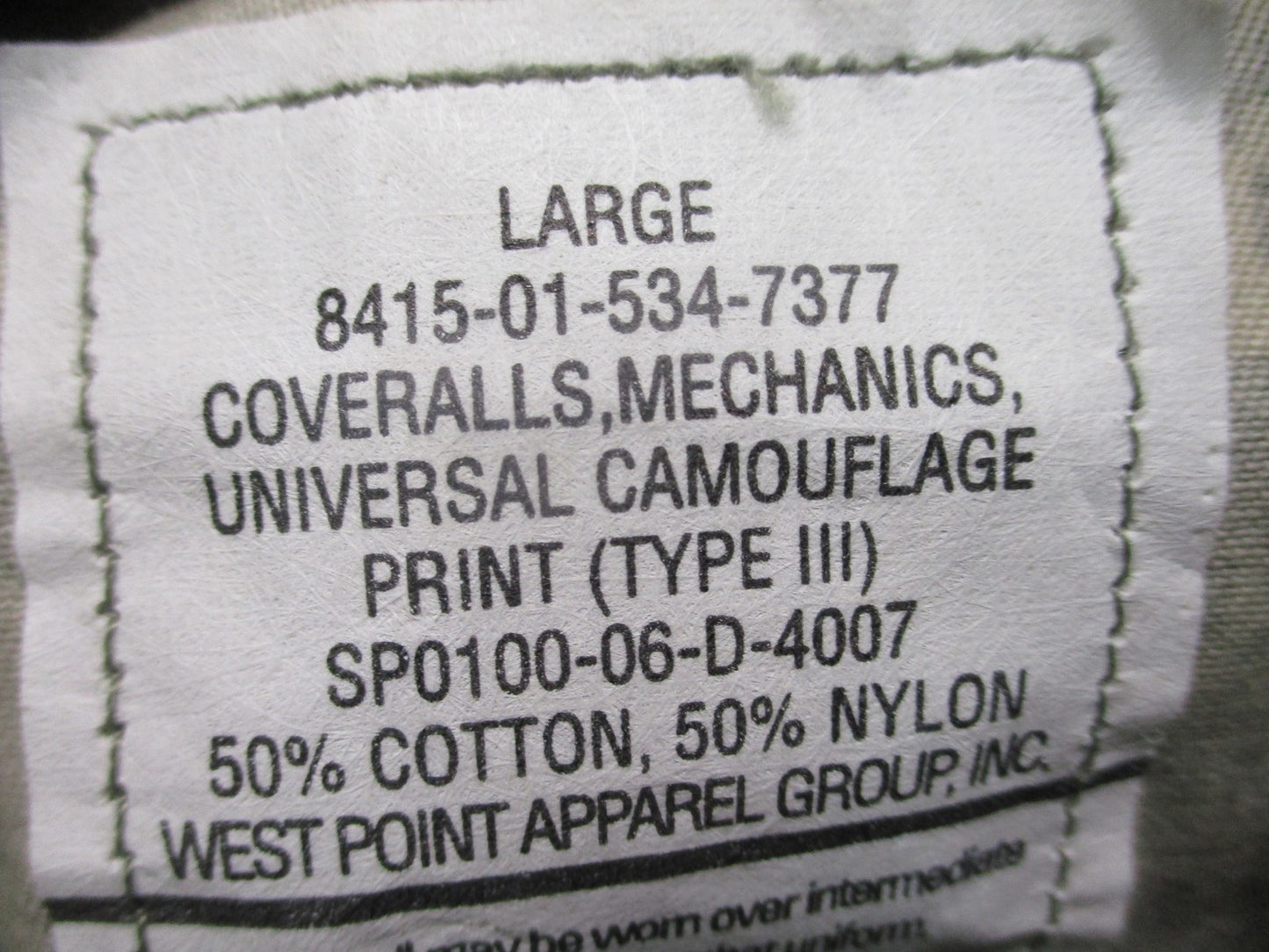US Military Mechanics Coveralls UCP Camo Size Large 8415-01-534-7377 Surplus