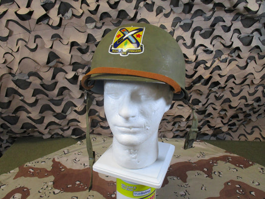 Vintage Belgian M51 Steel Helmet w/ Woodland Cover & 1st Infantry Reg Decal