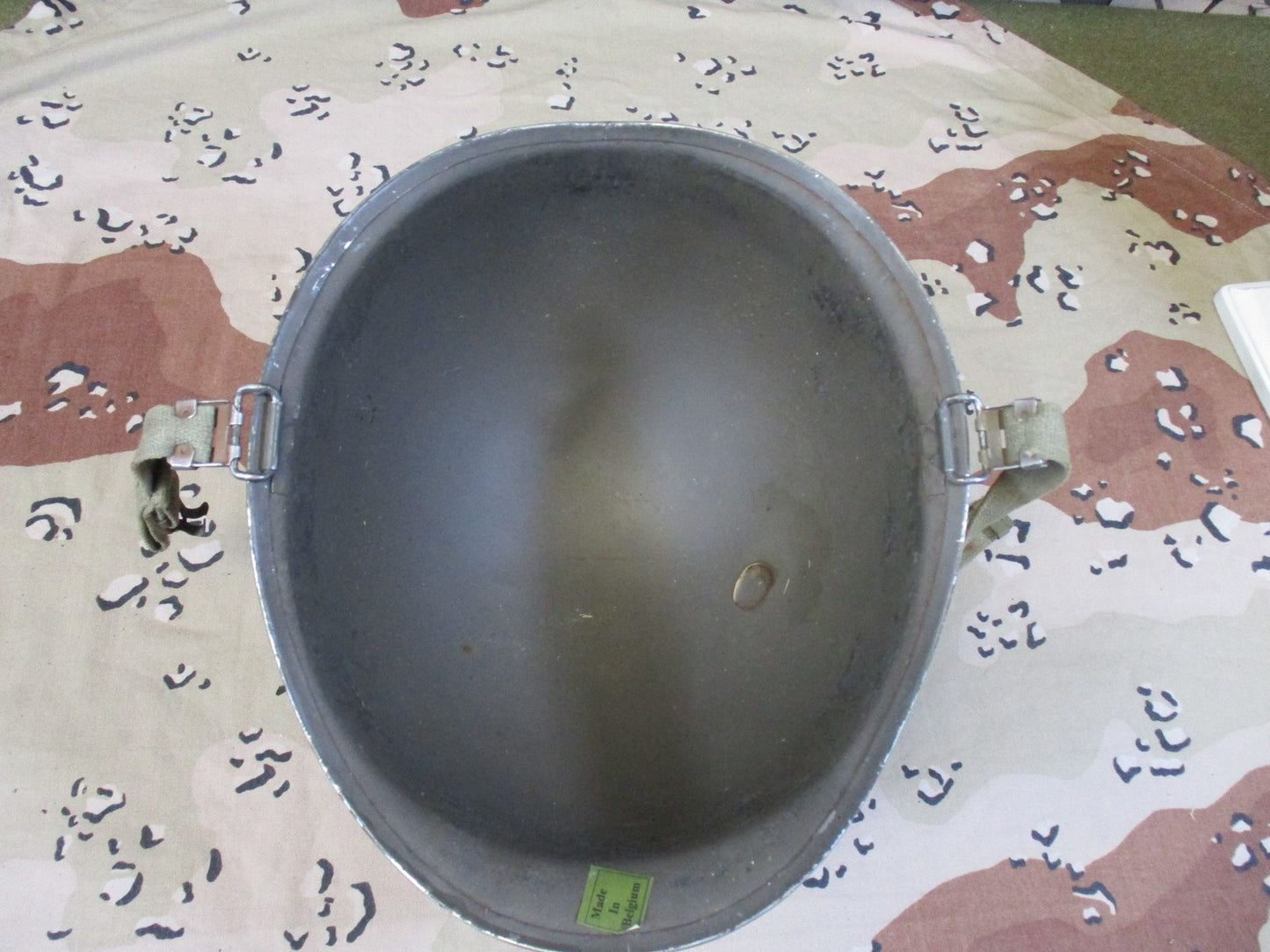 Vintage Belgian M51 Steel Helmet w/ Woodland Cover & 1st Infantry Reg Decal
