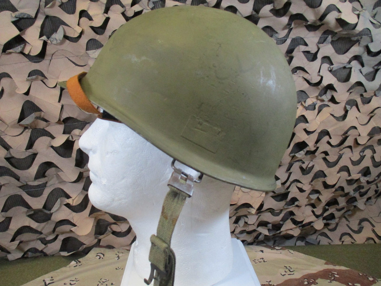Vintage Belgian M51 Steel Helmet w/ Woodland Cover & 1st Infantry Reg Decal