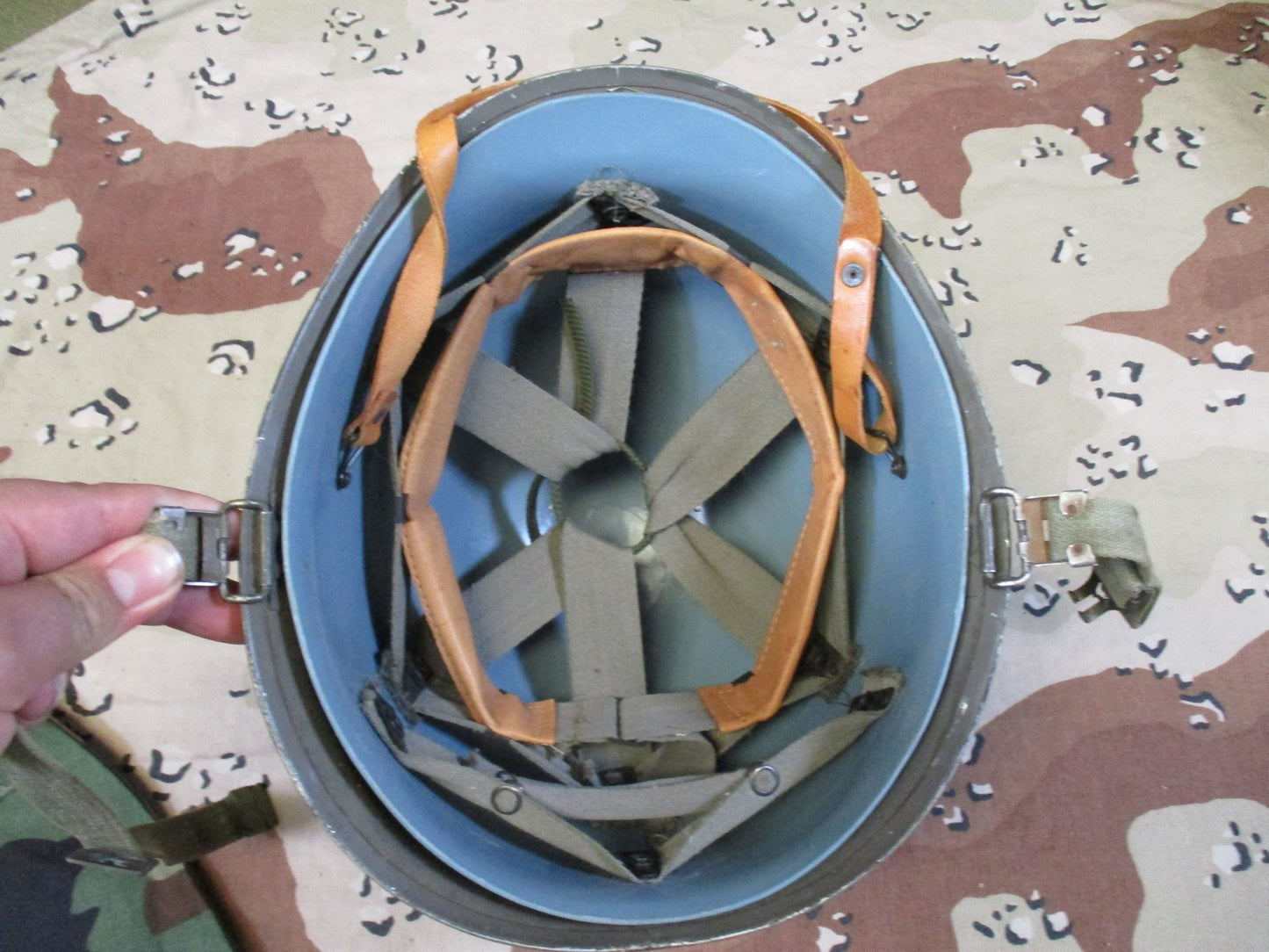 Vintage Belgian M51 Steel Helmet w/ Woodland Cover & 1st Infantry Reg Decal
