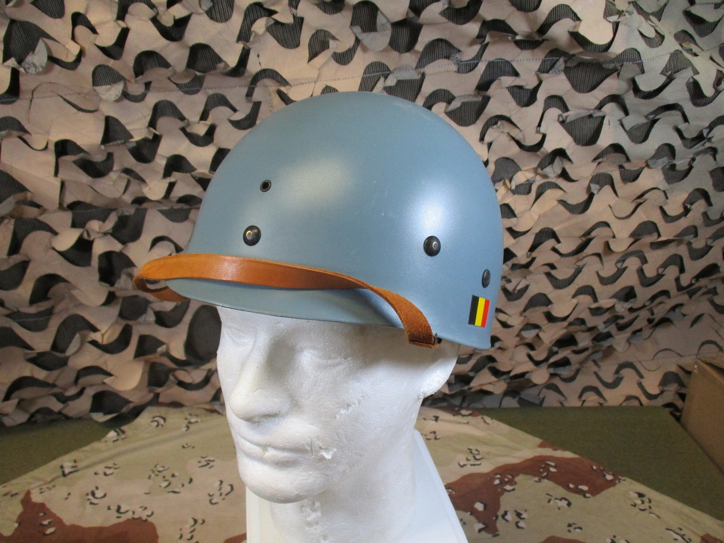 Vintage Belgian M51 Steel Helmet w/ Woodland Cover & 1st Infantry Reg Decal