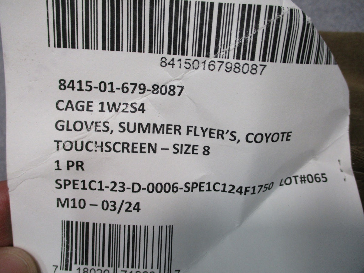 NWT USGI Nomex CVC Flyers Gloves Coyote Tan Touchscreen Size 8 GS/FRP-2