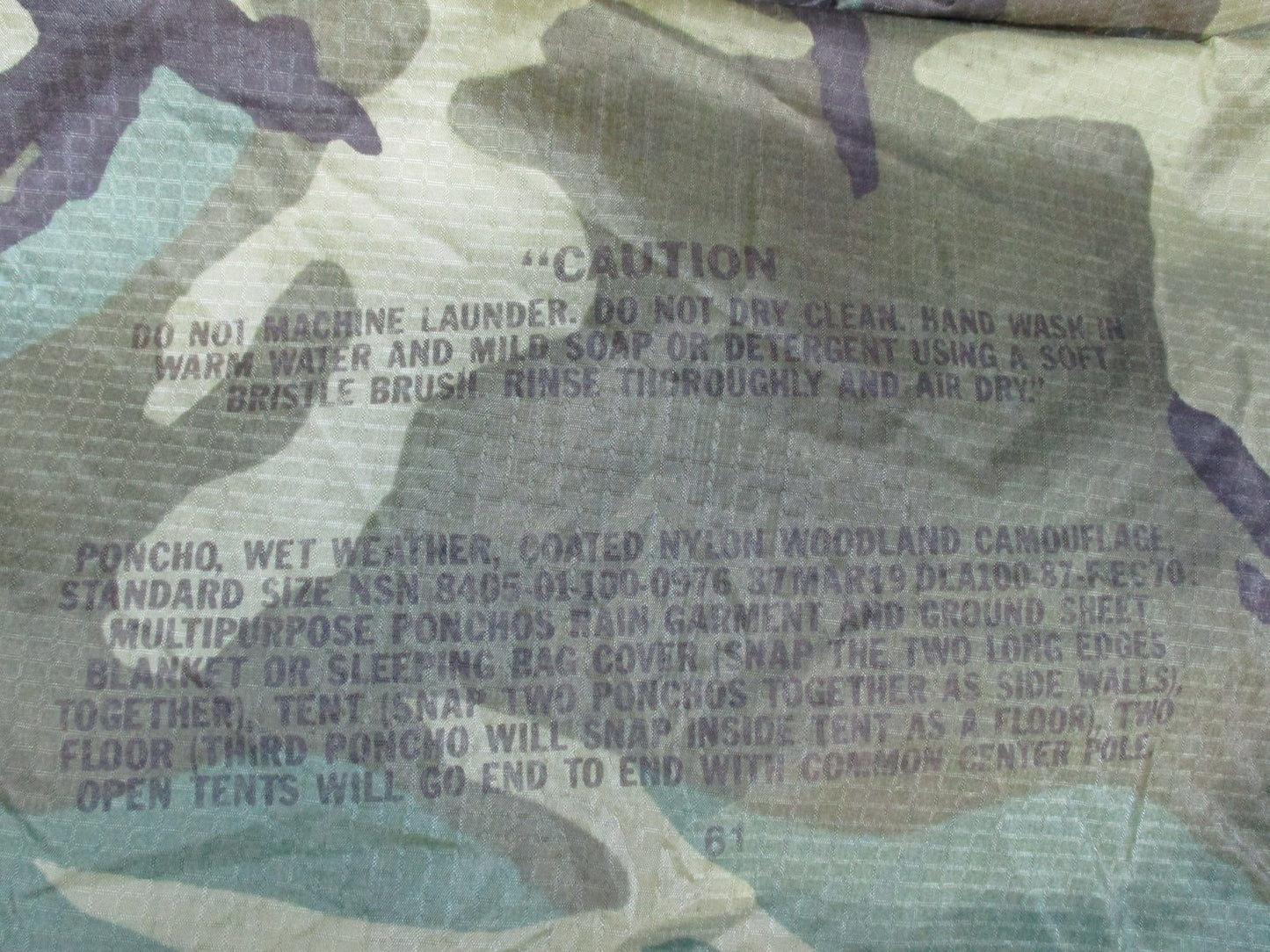 US Military Woodland Camouflage Wet Weather Poncho NSN 8405-01-100-0976 Surplus