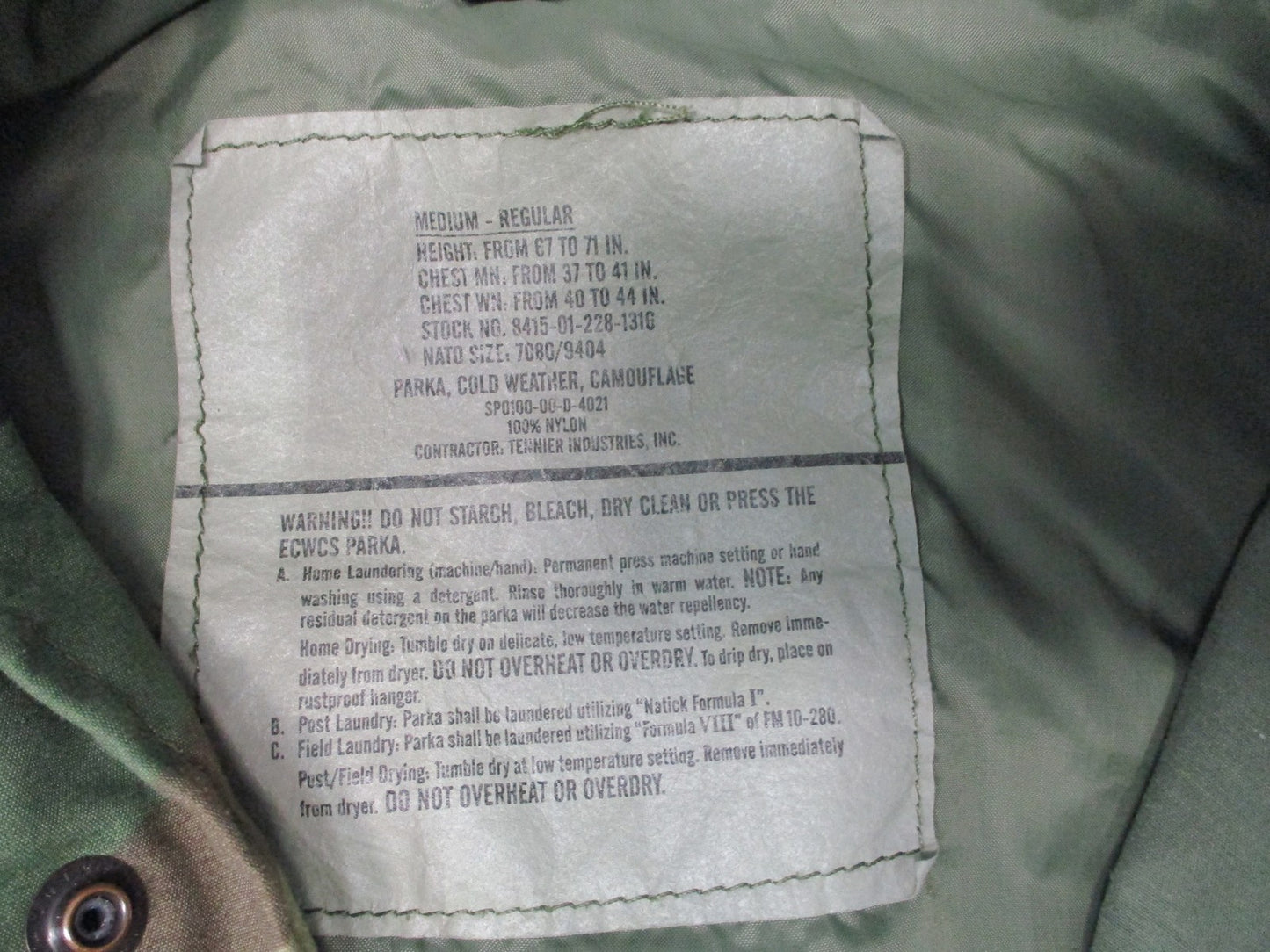 US Military ECWCS Parka Woodland Camo Gen 1 Cold Weather Jacket Medium Regular