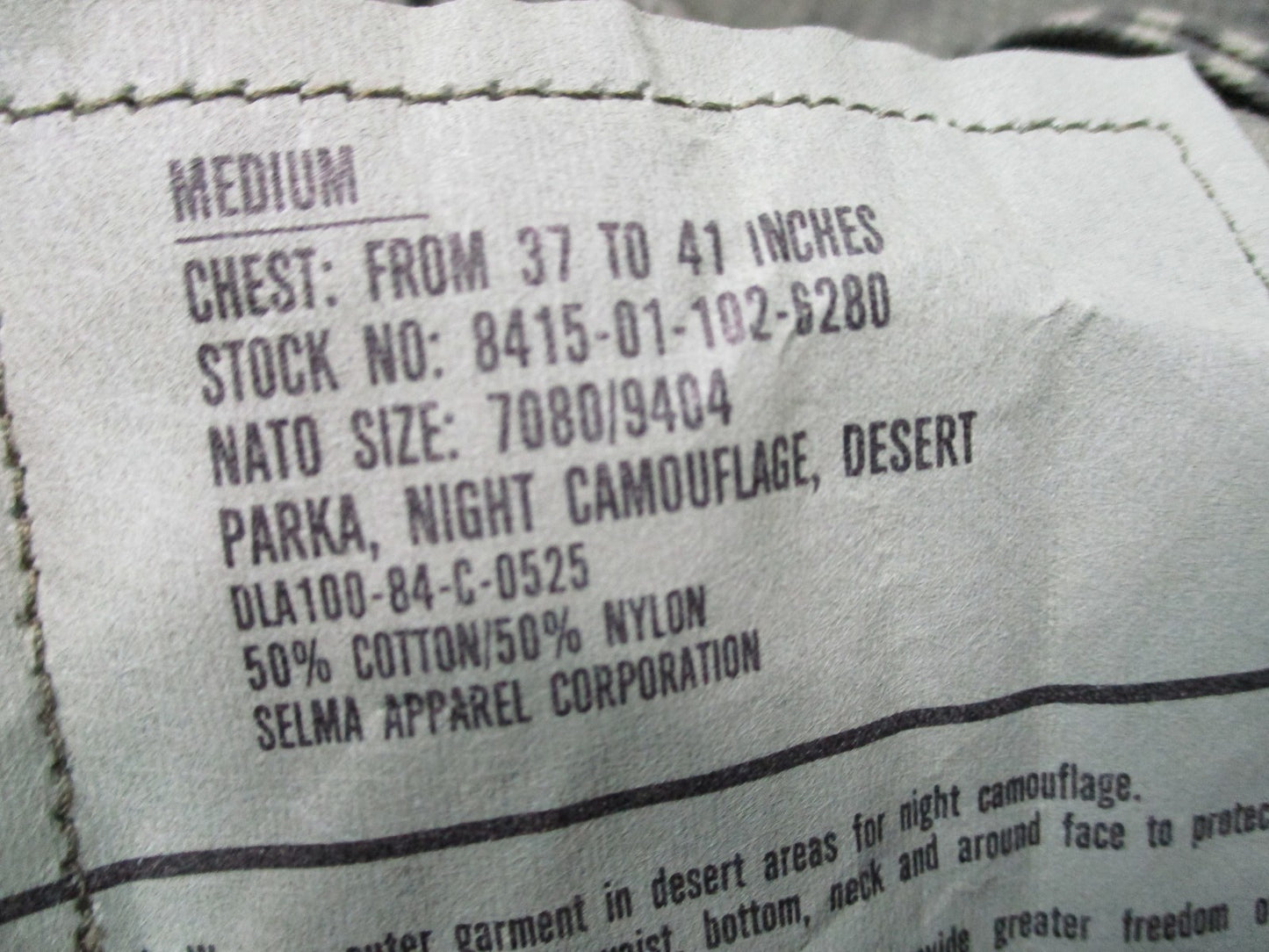 USGI DESERT NIGHT CAMO MILITARY PARKA MEDIUM FISHTAIL JACKET DNC CAMOUFLAGE
