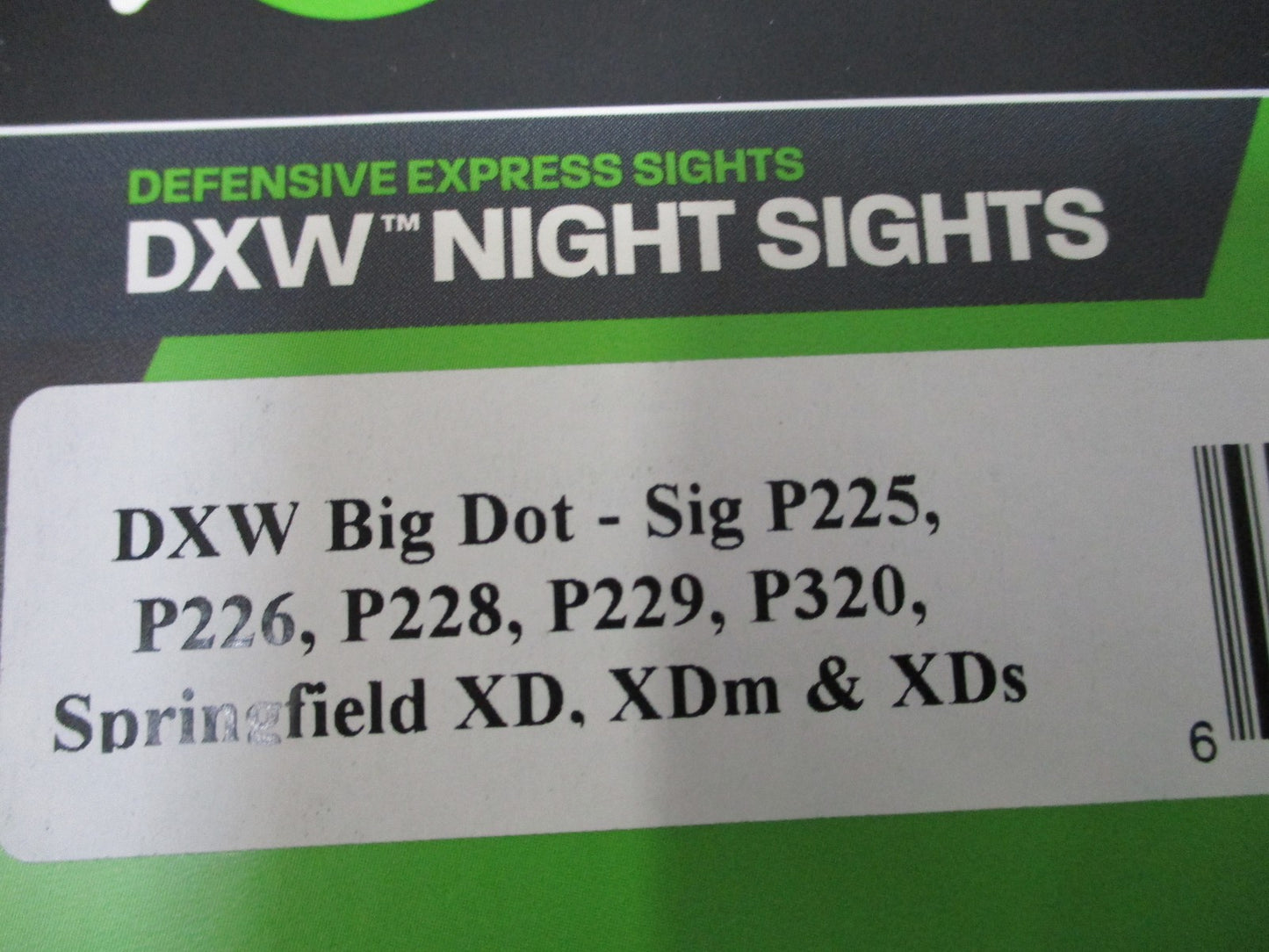 XS Sights DXW Big Dot Night Sights for Sig P225 P226 P229 P320 XD XDM
